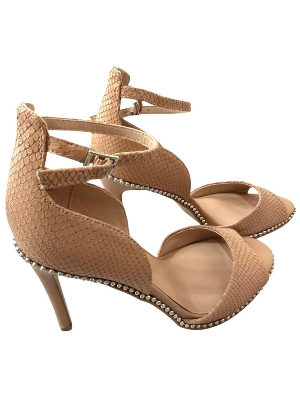 BCBGeneration Jessika Snake-Embossed Rhinestone Sandals Women's Size 7M
